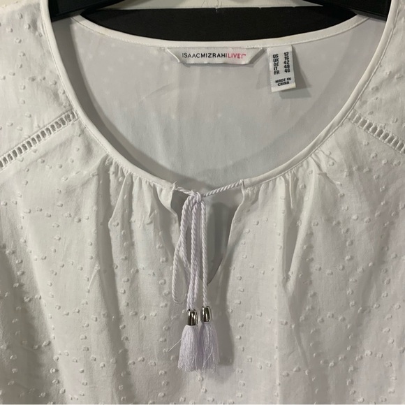 2/$35 Isaac Mizrahi Swiss Dot Blouse Ruffle Slvs - Picture 4 of 14